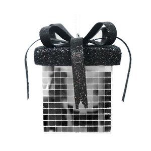 2 pc Mirrored Black & Silver Gift Box Ornaments NWT